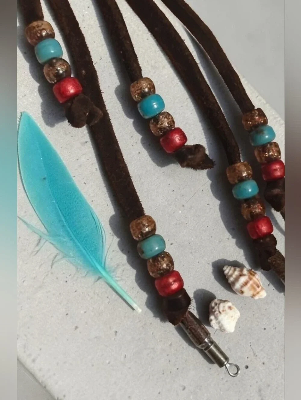 Vintage Boho Beaded Leather Fringe Keychain / Bag Charm (EUC)